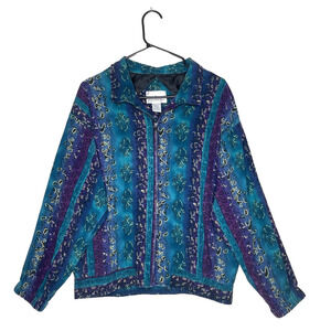 Erin London Silk Zip Jacket L Bright Boho Festival Windbreaker Y2K VTG Style